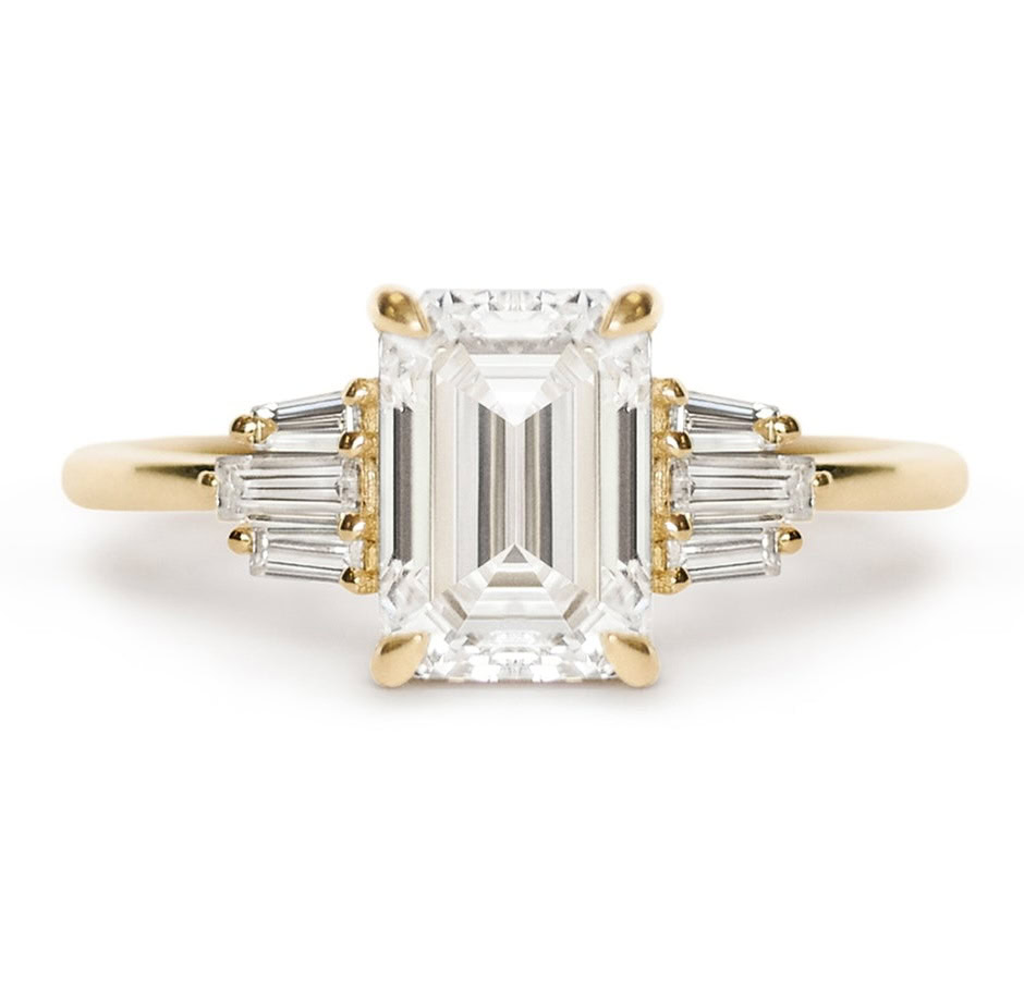 Emerald Cut Lab Diamond Engagement Ring with Tapered Baguette Side Stones — product photo 1 of 6