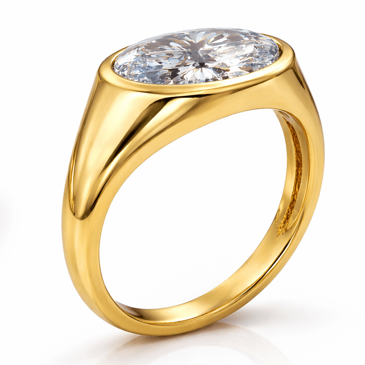 Oval Lab Diamond Signet Ring – Bezel Set Minimal Luxury Ring — product photo 4 of 6