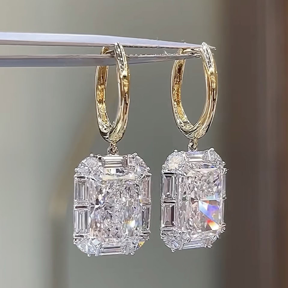 Evangeline Radiant Lab Diamond Drop Earrings Two-Tone Design — product photo 2 of 6