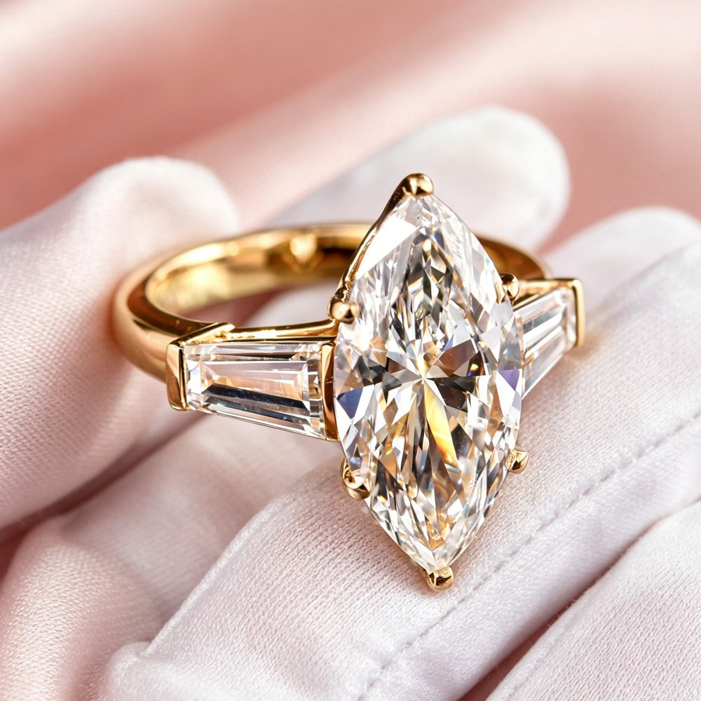 Velora Classic Vintage Marquise Three-Stone Lab Diamond Engagement Ring — product photo 3 of 6