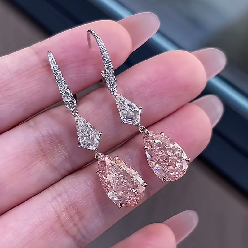 Amaranthe Geometric Pear Drop Pink Lab-Grown Diamond Earrings — product photo 4 of 4