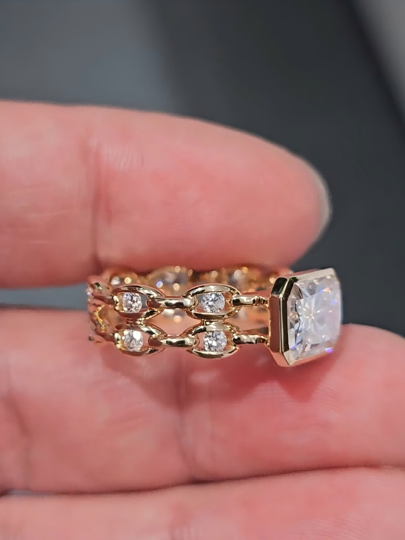 Athena Radiant Cut Lab Diamond Double Chain Ring — product photo 4 of 6