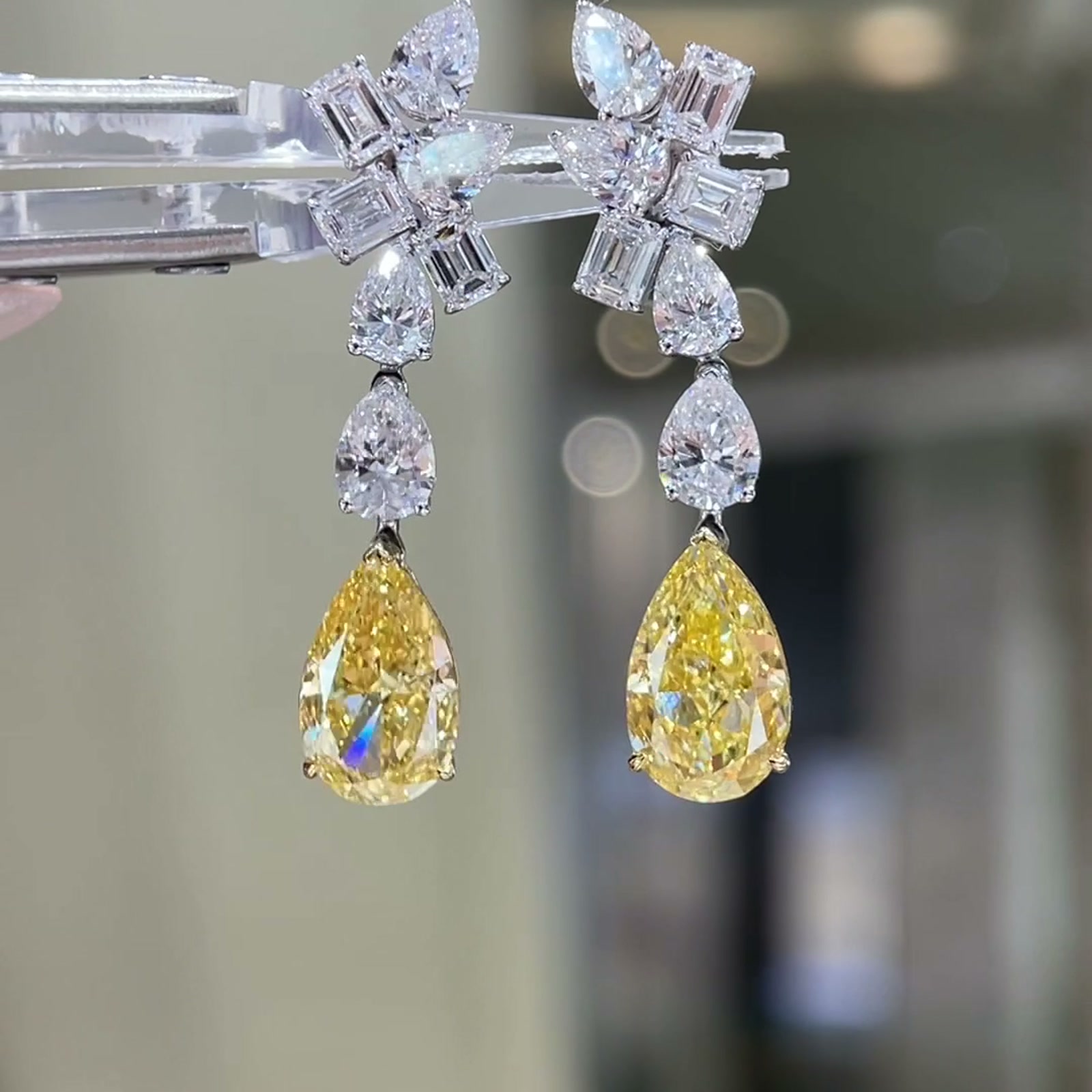 Aurelia Yellow Pear Lab-Grown Diamond Drop Earrings — product photo 4 of 4