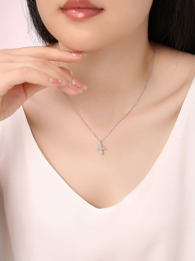Invisible-Set Cross Lab-Grown Diamond Necklace — product photo 3 of 6
