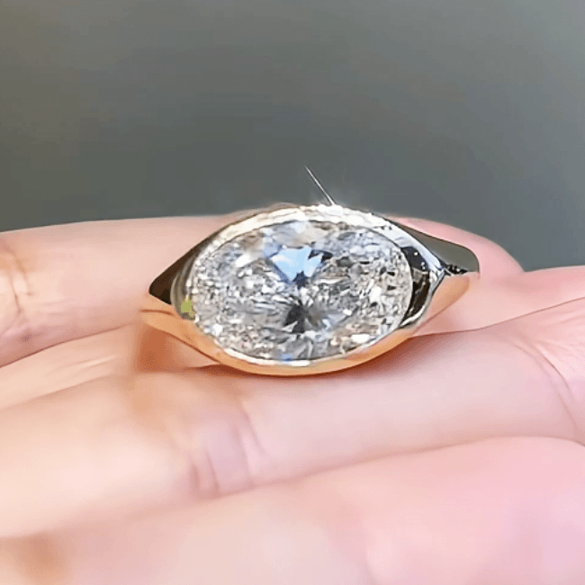 Oval Lab Diamond Signet Ring – Bezel Set Minimal Luxury Ring — product photo 1 of 6