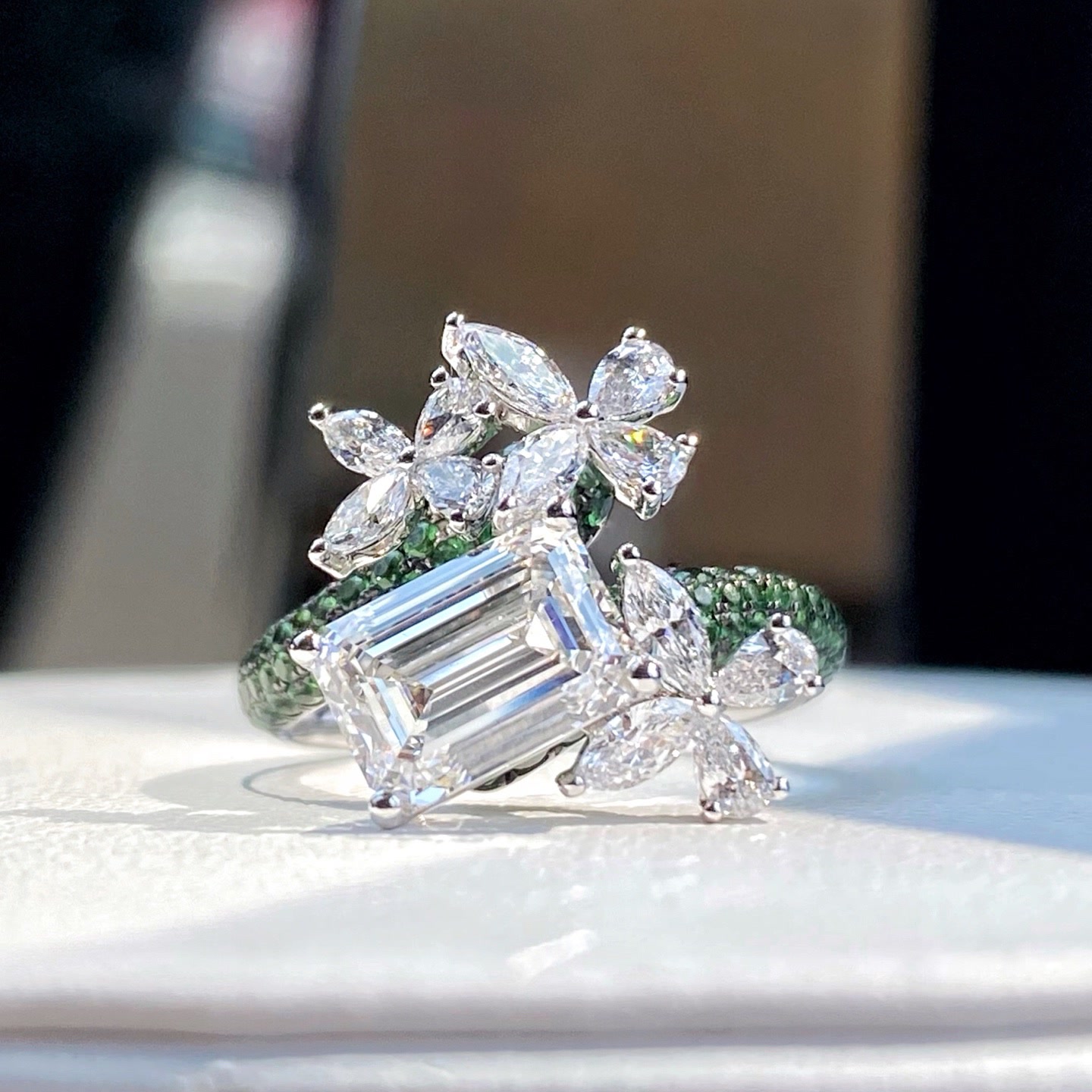 Botanical Emerald-Cut Diamond Statement Ring — product photo 2 of 4
