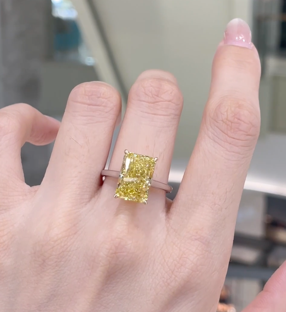 Solaria  Fancy Vivid Yellow Radiant Cut Diamond Solitaire Ring — product photo 2 of 4