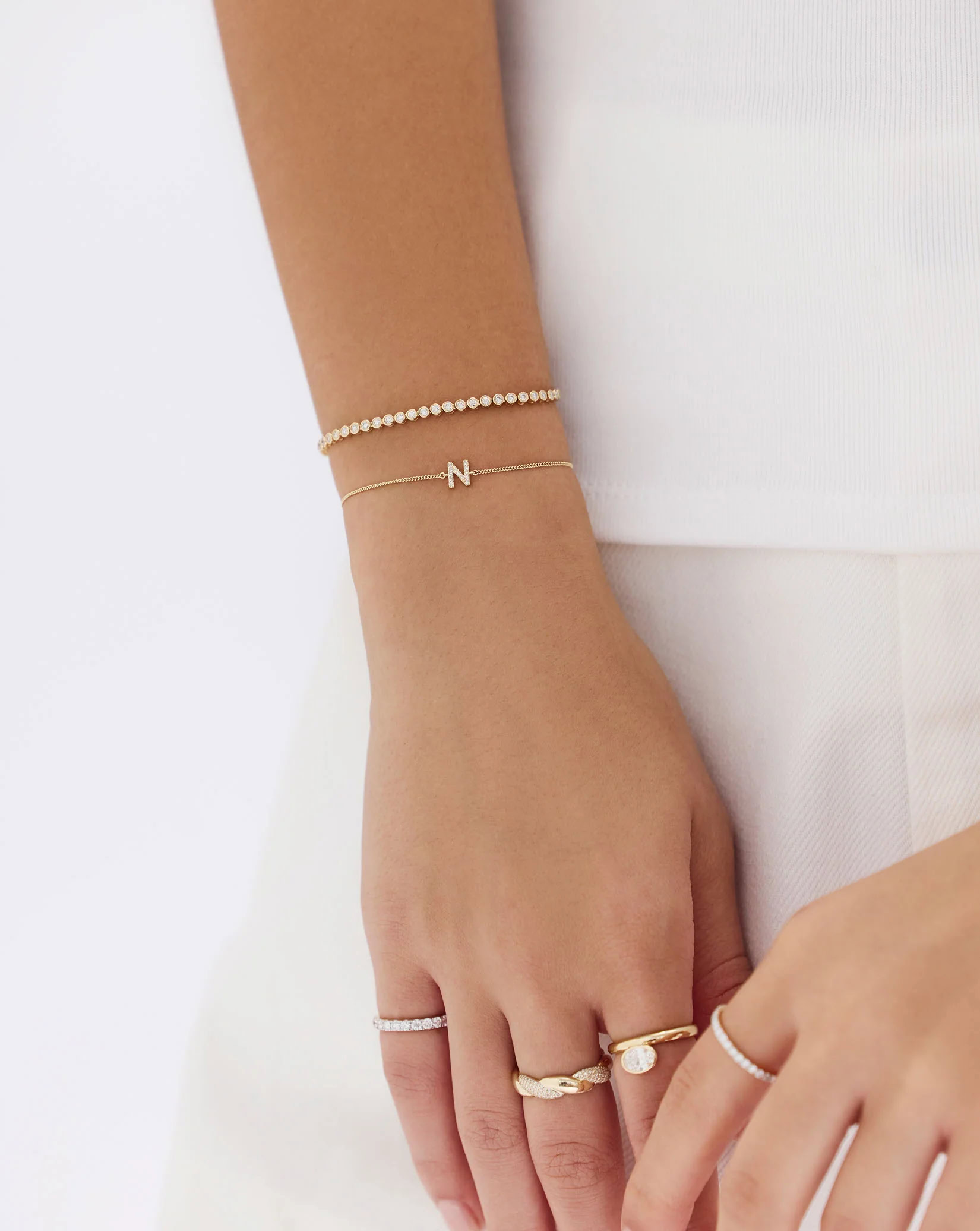 Bezel Mini Diamond Tennis Bracelet | Adjustable Bubble Bracelet — product photo 2 of 6