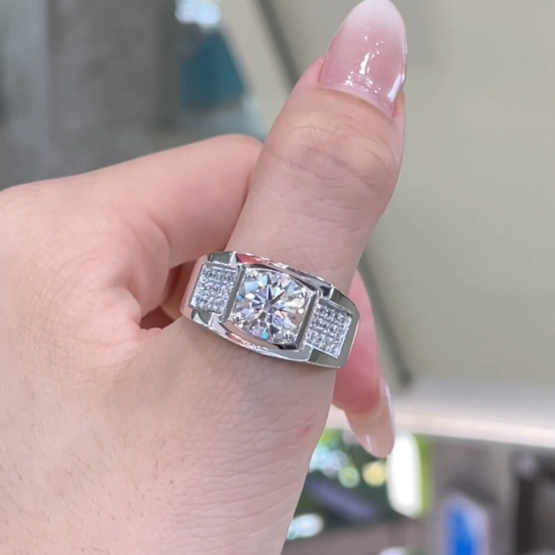 Atlas Round Prong-Set Pavé Lab-Grown Diamond Men’s Ring — product photo 2 of 5