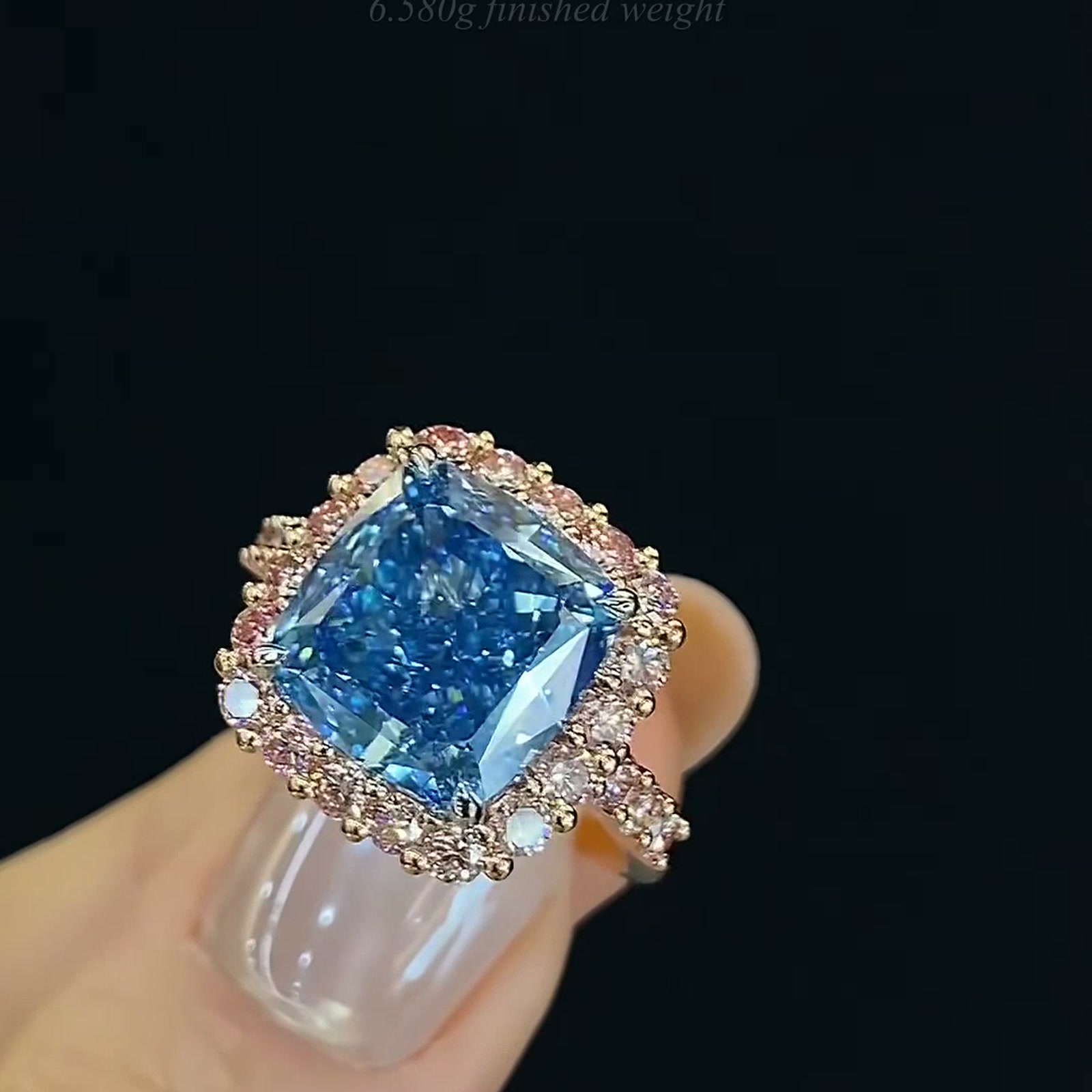 Blue Lab-Grown Diamond Statement Ring — product photo 4 of 4