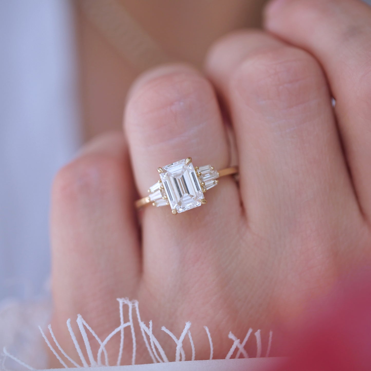 Emerald Cut Lab Diamond Engagement Ring with Tapered Baguette Side Stones — product photo 6 of 6