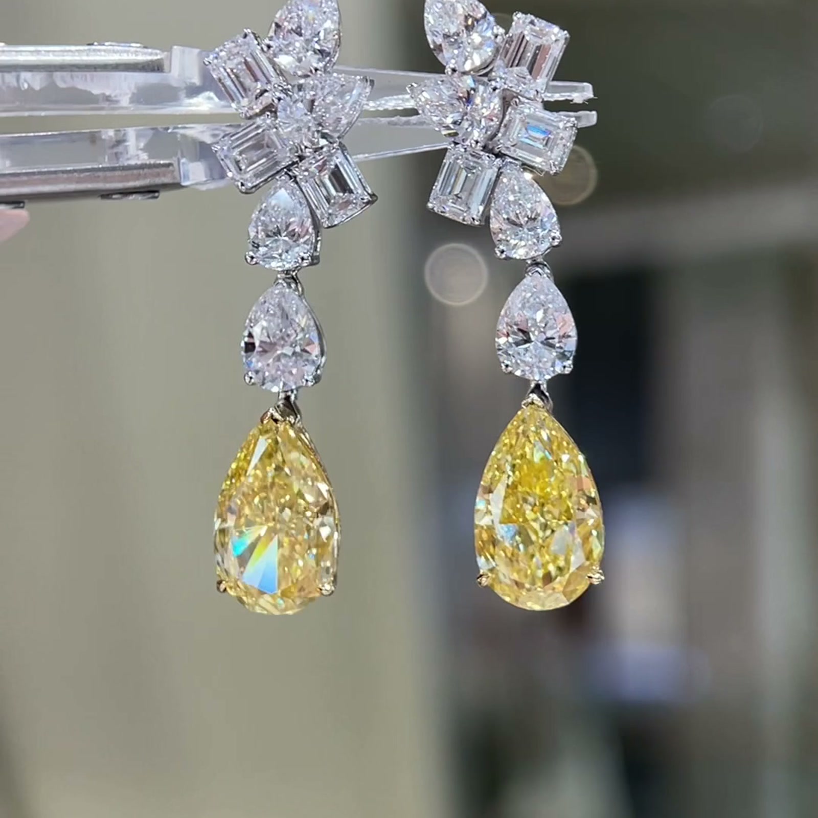 Aurelia Yellow Pear Lab-Grown Diamond Drop Earrings — product photo 2 of 4