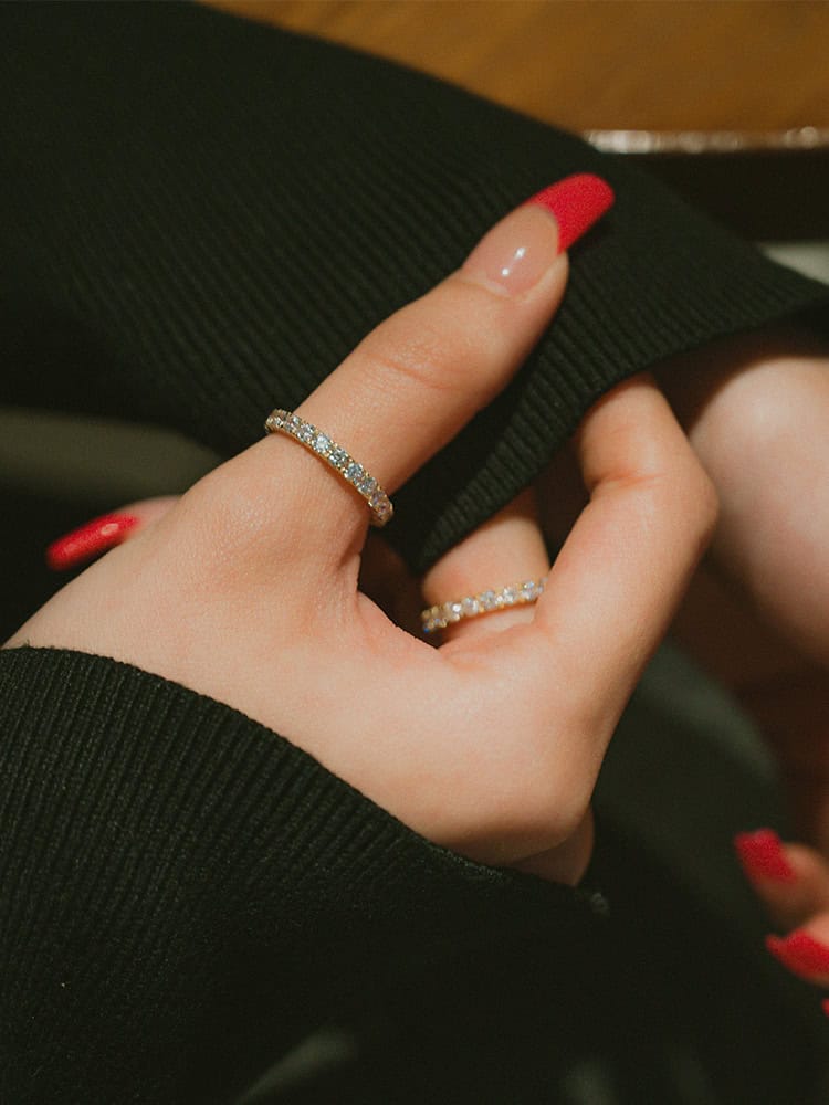 Eternity Round Diamond Thin Band | Full Pave Stackable Ring — product photo 5 of 6