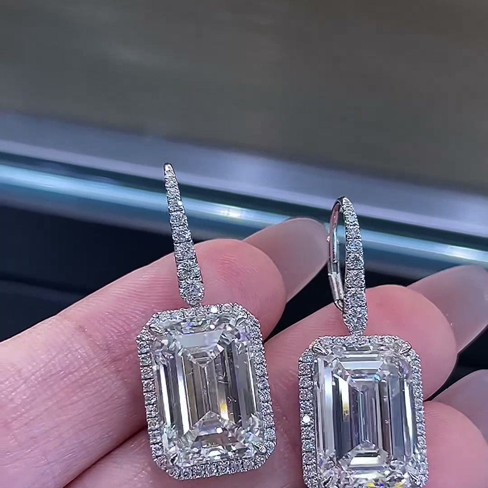 Emerald-Cut Lab-Grown Diamond Drop Earrings — product photo 1 of 4