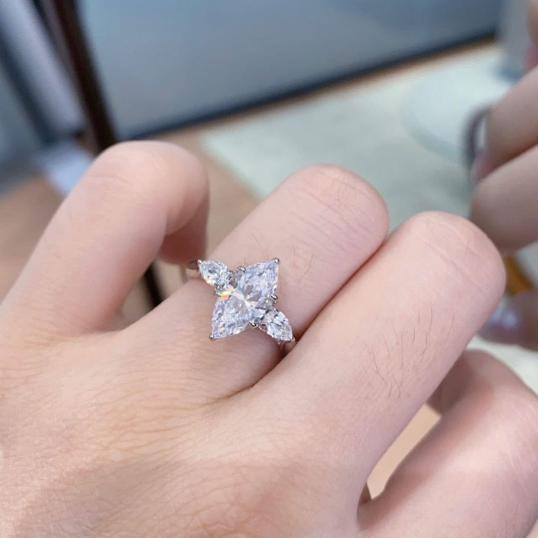 Marquise & Pear Three-Stone Lab Diamond Ring — product photo 5 of 5