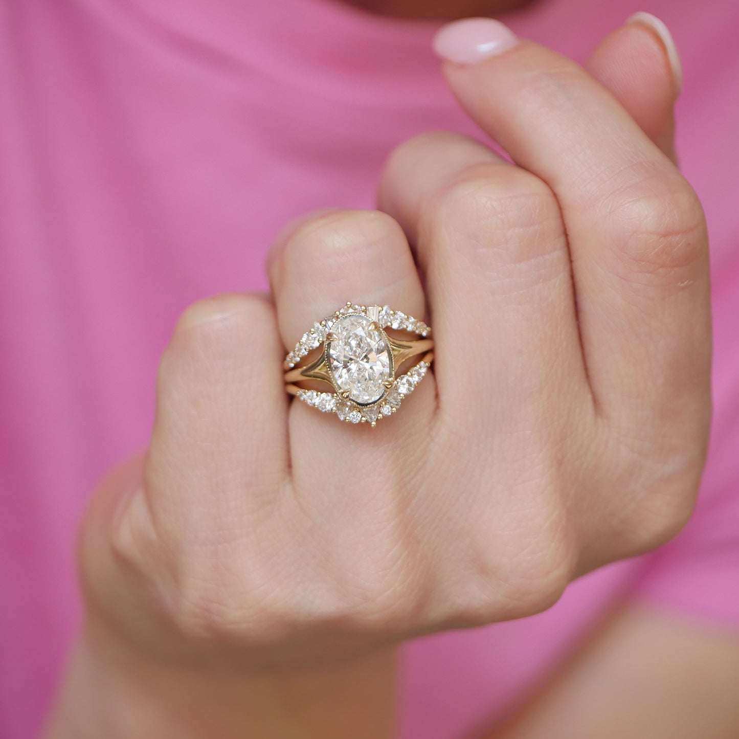 Split Shank Oval Lab Diamond Solitaire Engagement Ring — product photo 2 of 6