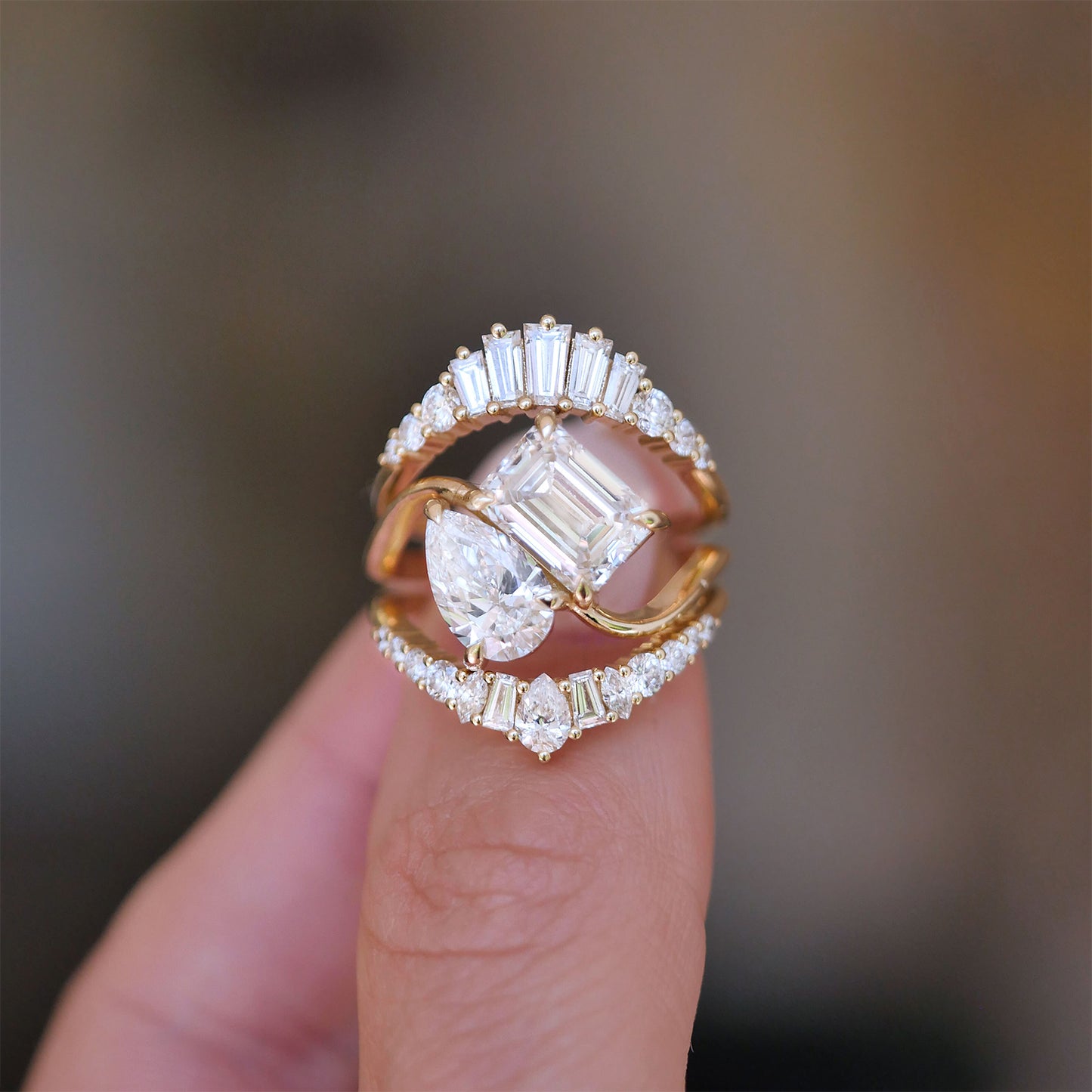 Emerald and Pear Bypass Toi et Moi Lab-Grown Diamond Ring — product photo 2 of 6