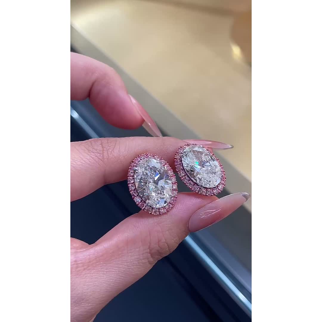 Dahlia Pink Oval Diamond Drop Earrings — product photo 1 of 4