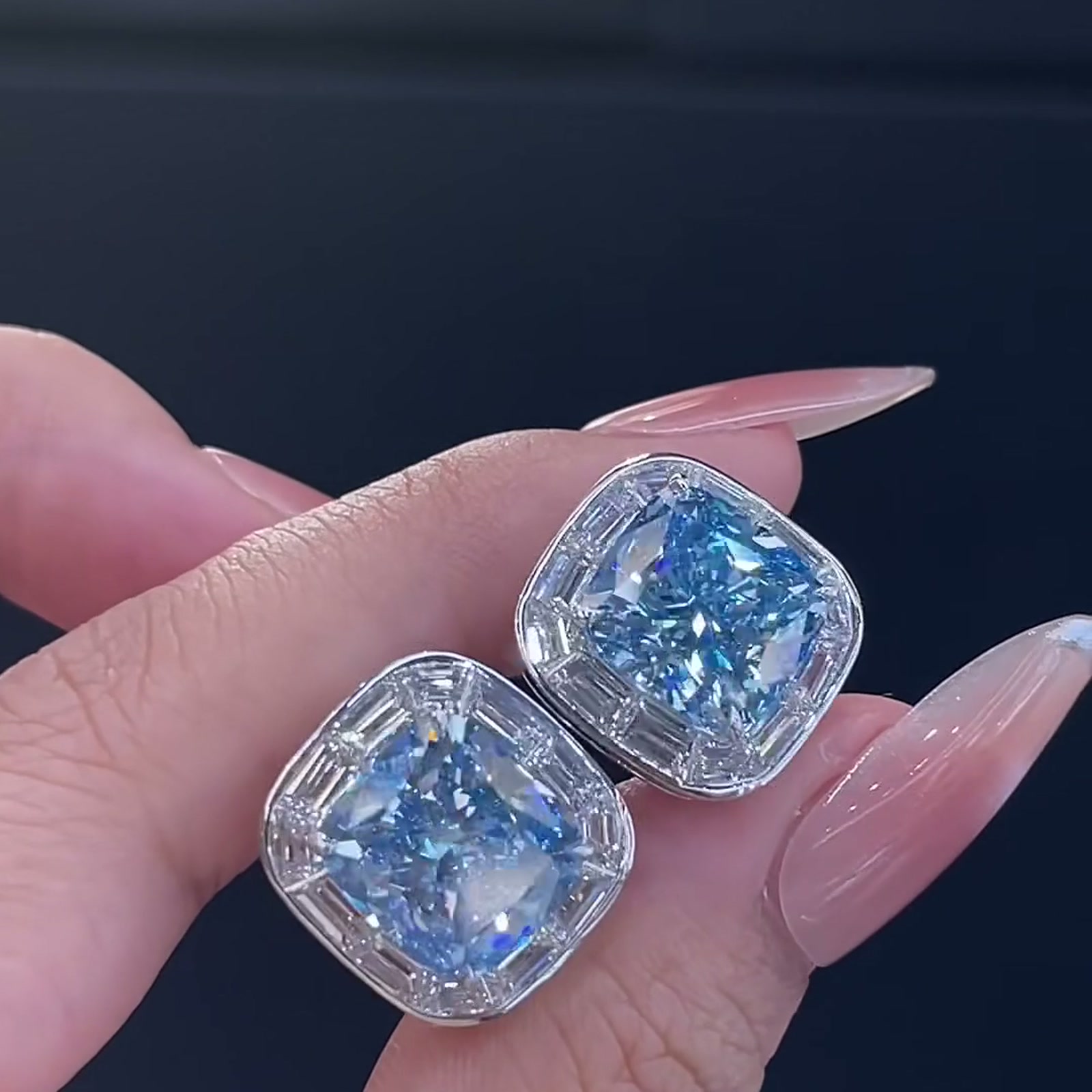 Blue Lab-Grown Diamond Stud Earrings — product photo 4 of 4