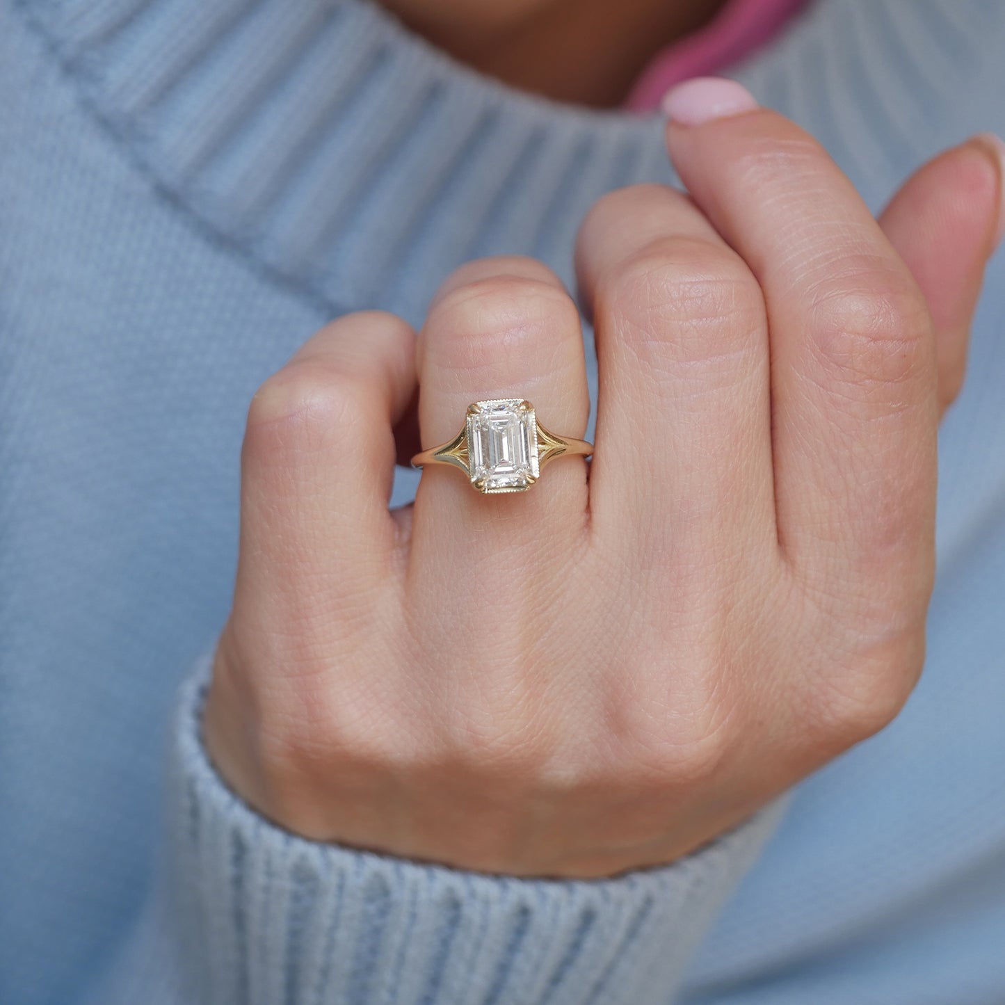 Split Shank Emerald Cut Lab Diamond Engagement Ring — product photo 6 of 6