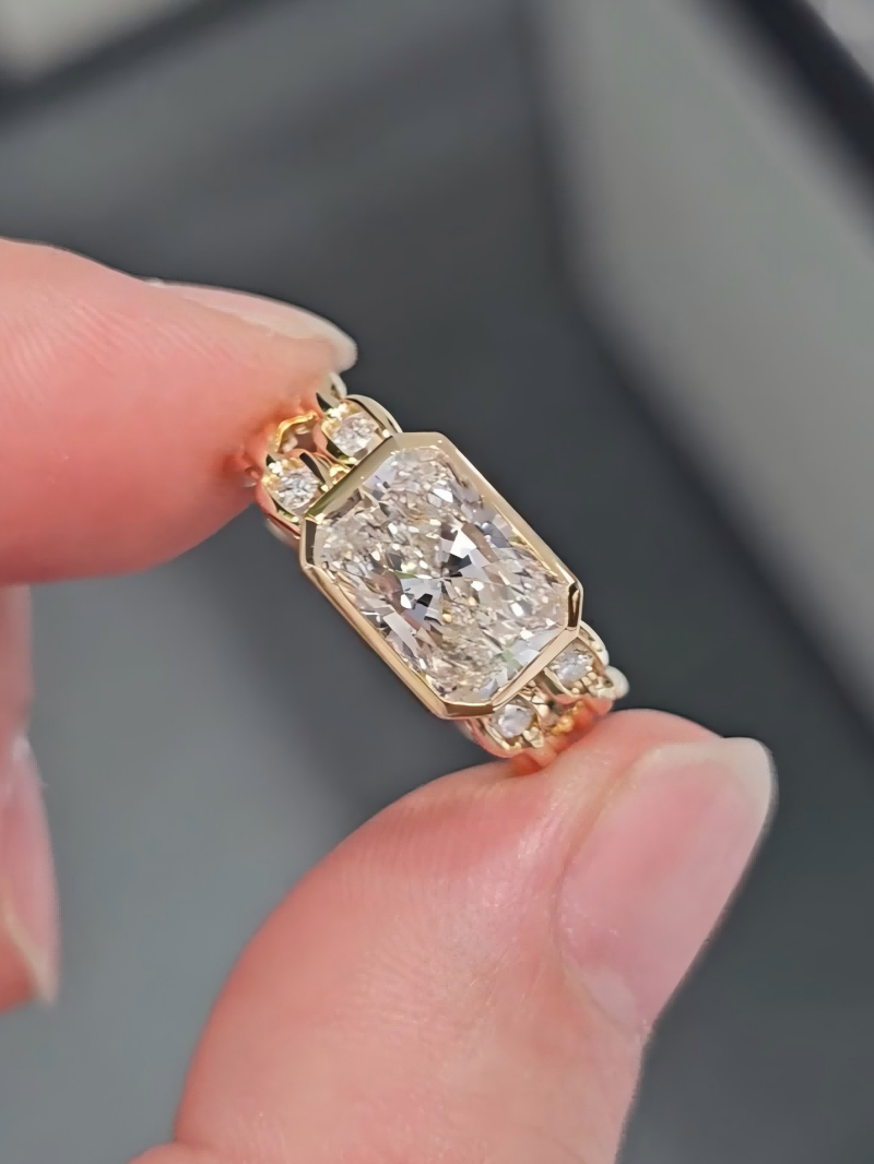Athena Radiant Cut Lab Diamond Double Chain Ring — product photo 3 of 6