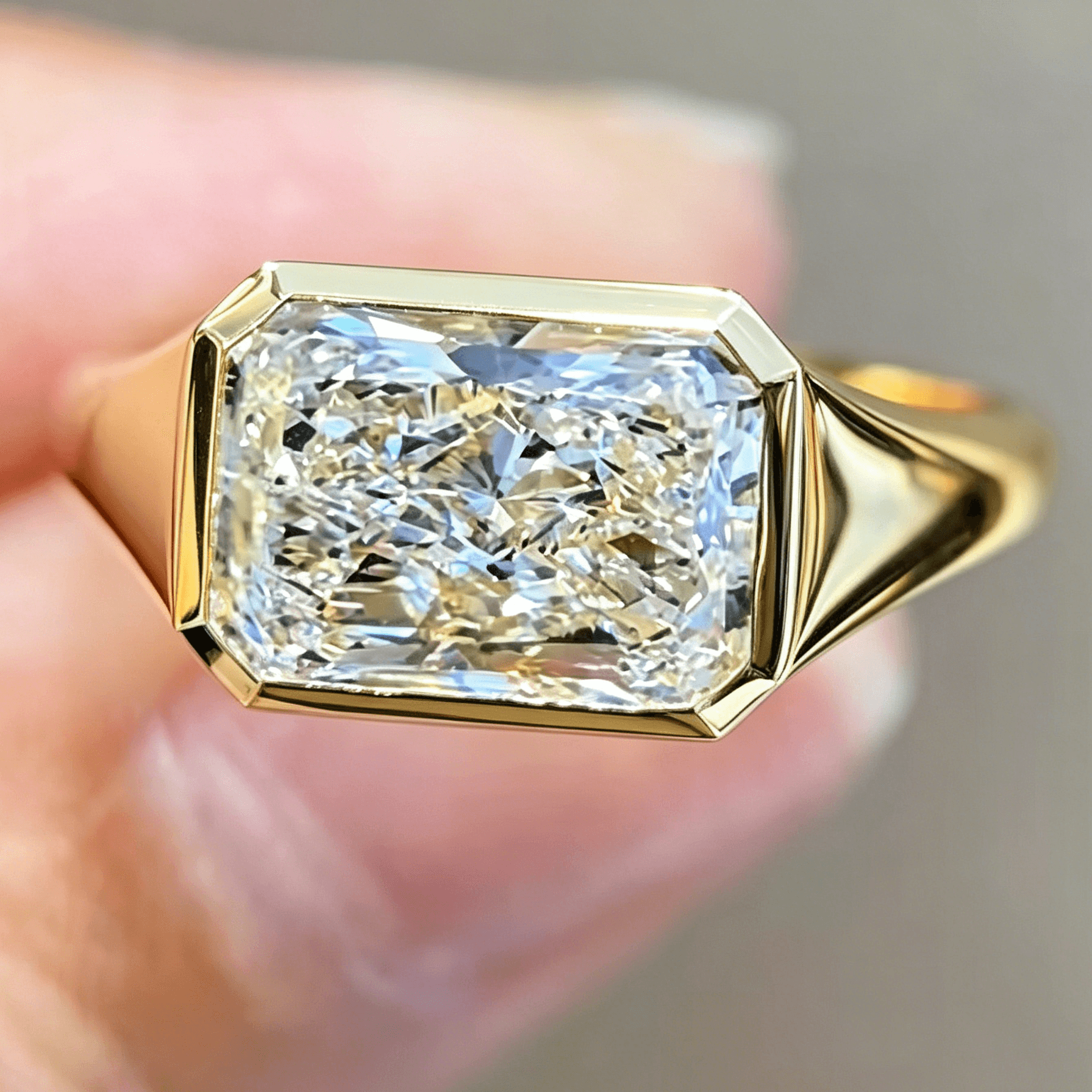 Old Money Radiant Cut Lab Diamond Signet Ring – Bezel Set Statement — product photo 1 of 6