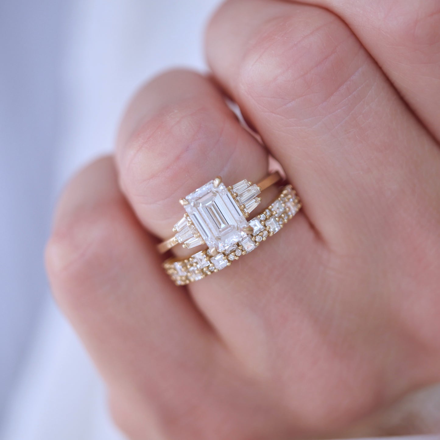 Emerald Cut Lab Diamond Engagement Ring with Tapered Baguette Side Stones — product photo 2 of 6