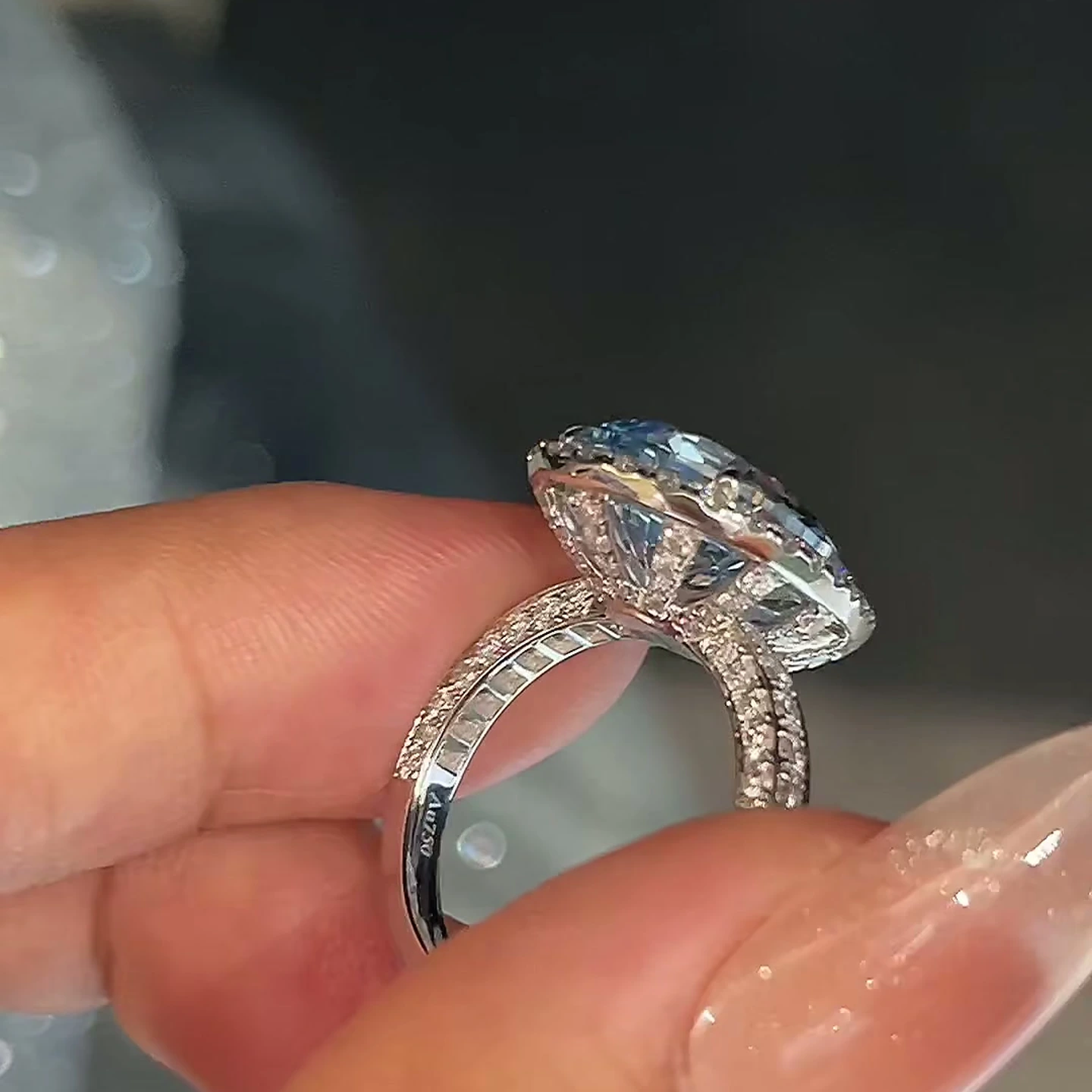Celestine Handcrafted Pear Blue Diamond Halo Ring — product photo 3 of 4