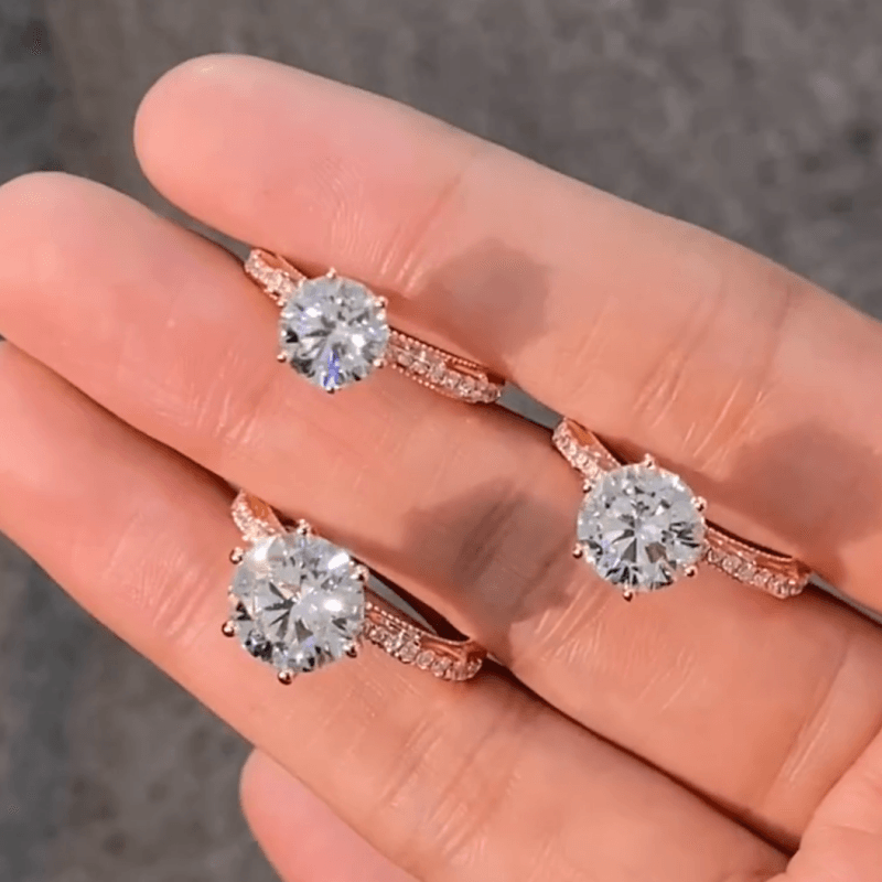 Vintage Round Lab Diamond Solitaire Ring with Floral Engraved Band — product photo 4 of 6