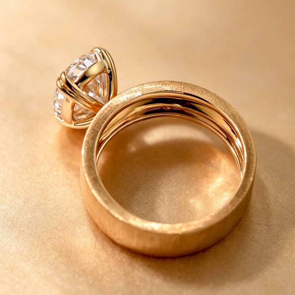 BP004 Oval Old Money Style Brushed Gold Wide Band Lab-Grown Diamond Ring — product photo 6 of 6