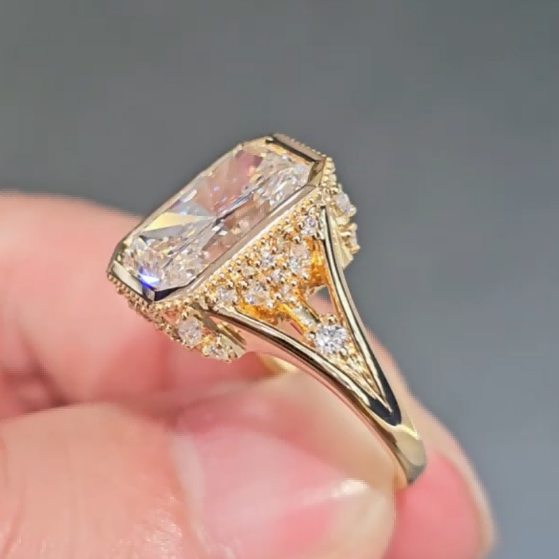 Aurora Vintage Milgrain Radiant Cut Lab Diamond Engagement Ring — product photo 2 of 6