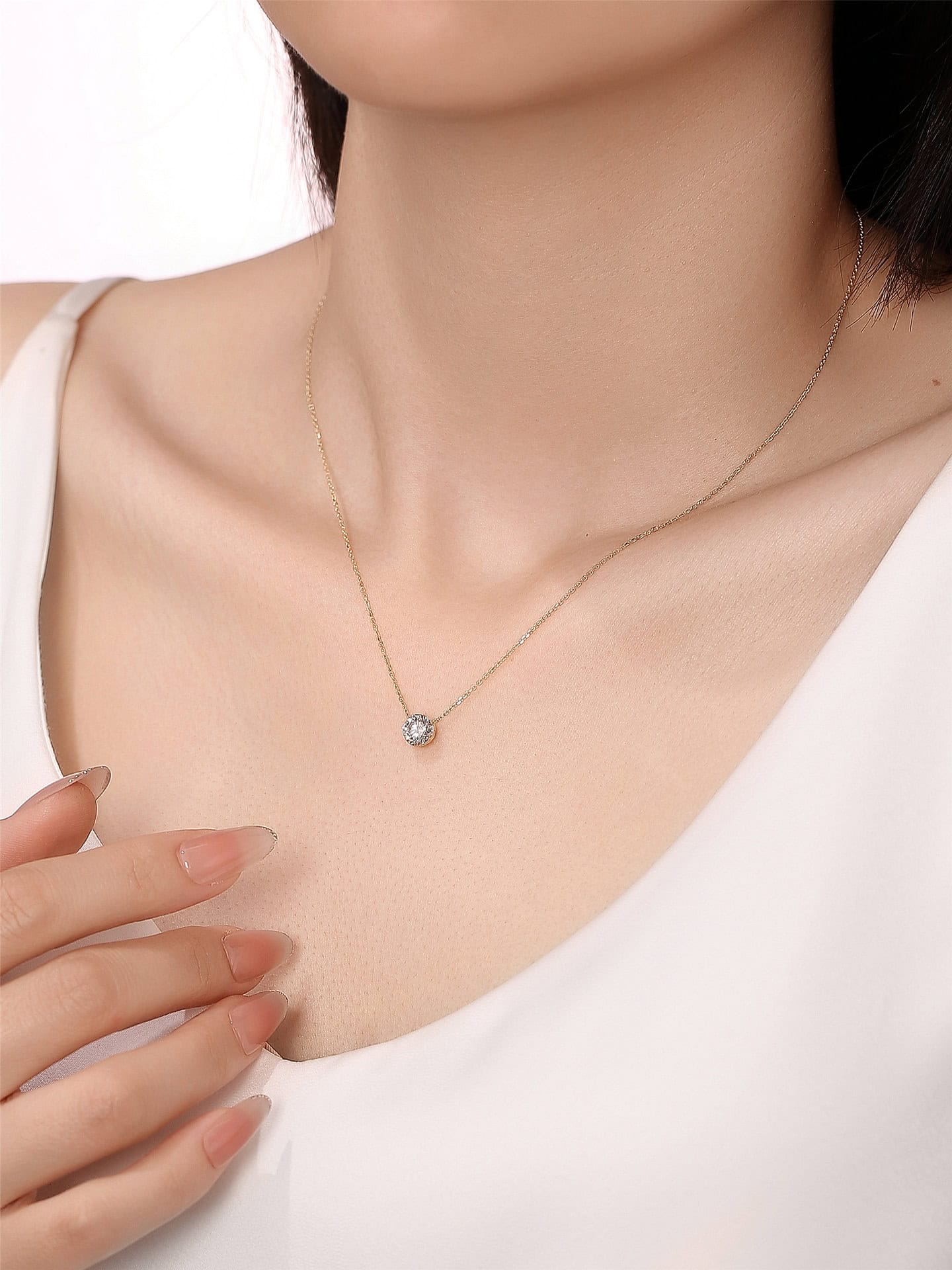 Prongless Floating Diamond Bubble Pendant Necklace Solitaire — product photo 4 of 6