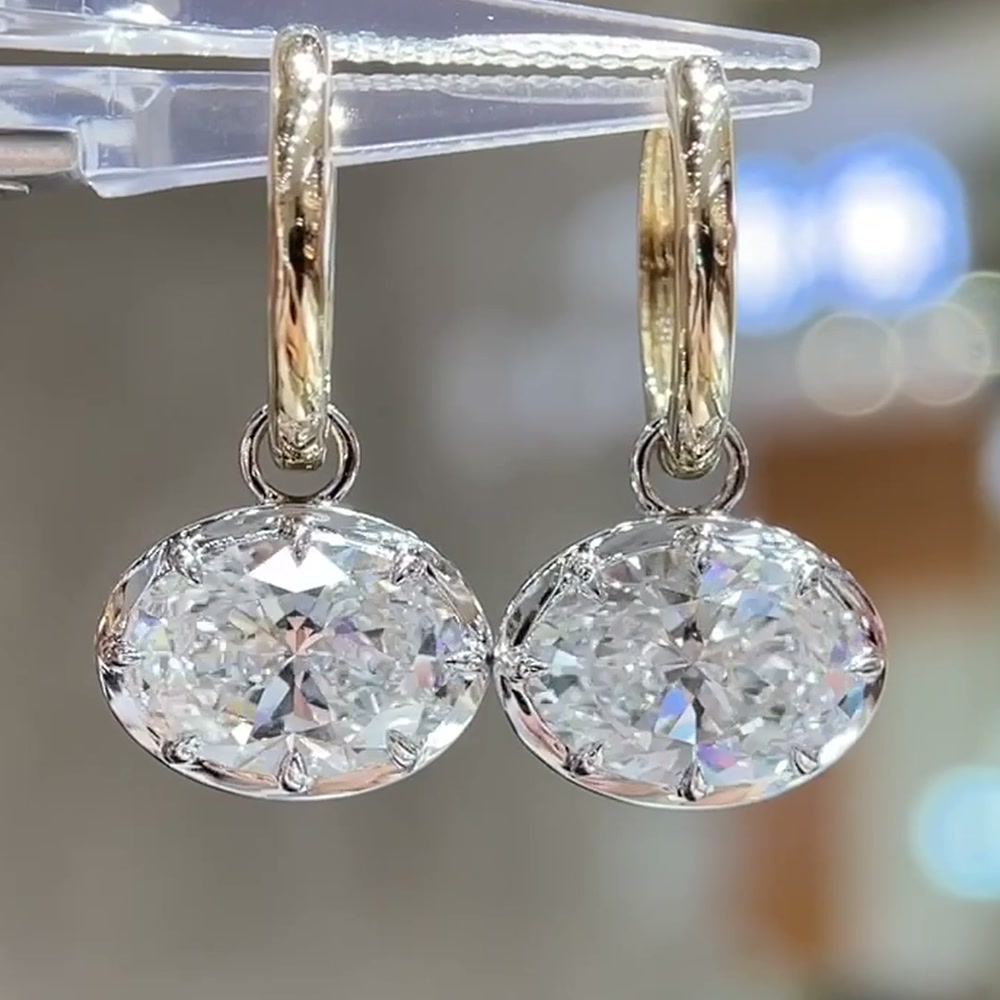 Hailey Two-Tone Oval Lab Diamond Hoop Earrings — product photo 2 of 4