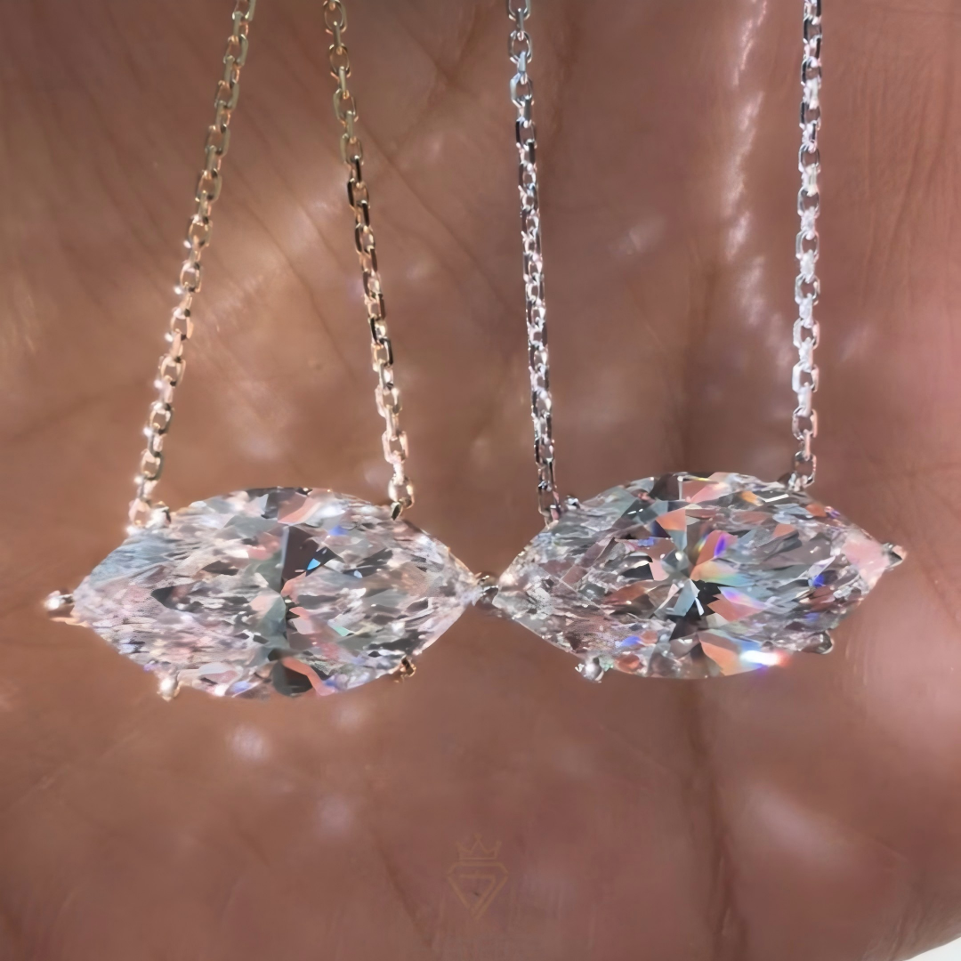 Marquise Horizontal Lab Diamond Necklace in 14K / 18K Gold or Platinum — product photo 2 of 6