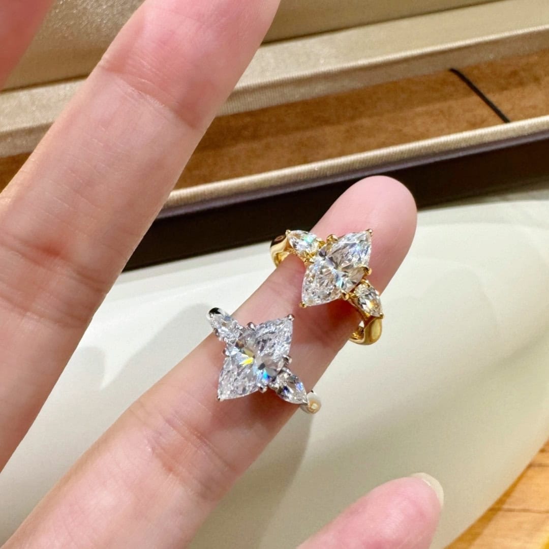 Marquise & Pear Three-Stone Lab Diamond Ring — product photo 2 of 5