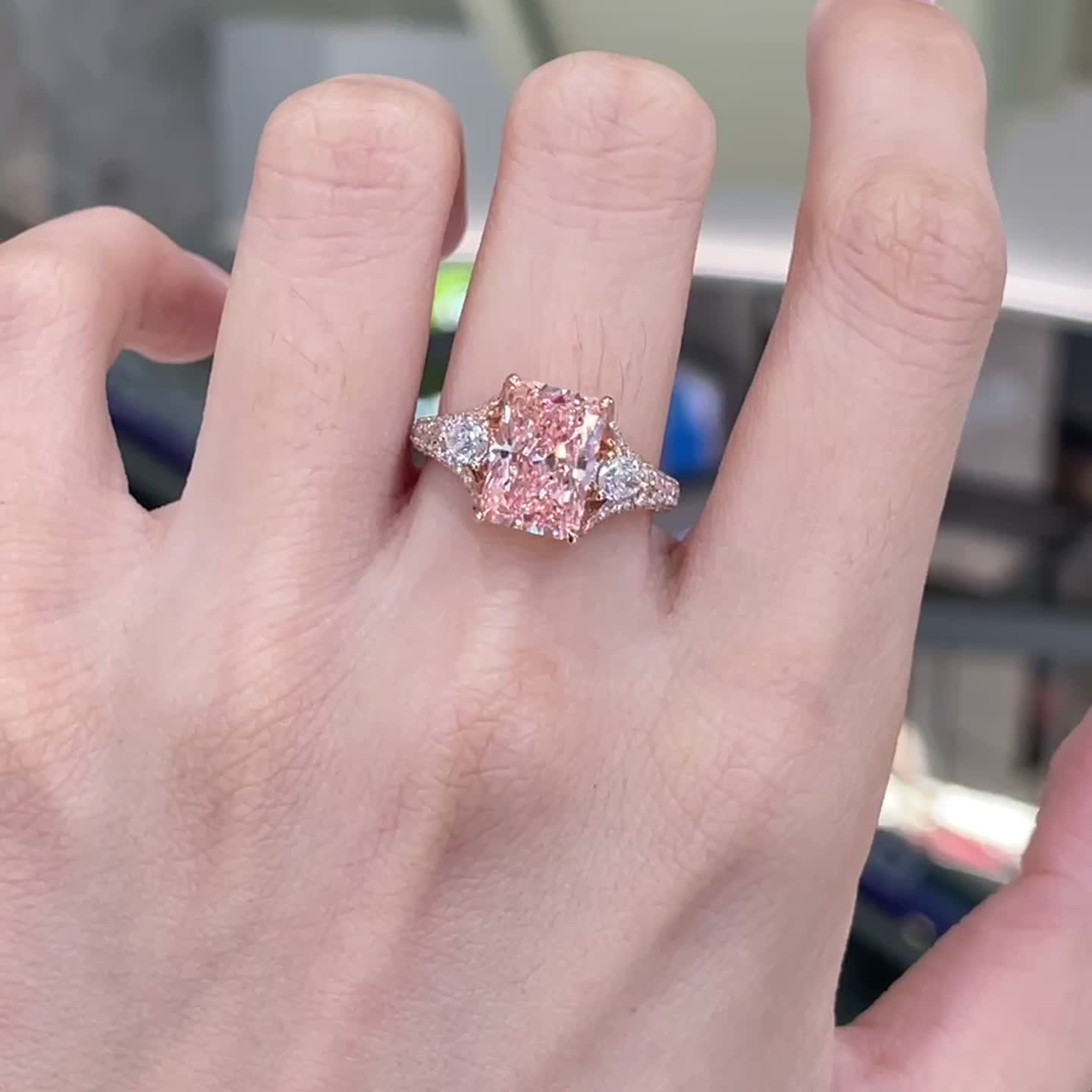 3.08ct Pink Radiant-Cut Diamond Ring — product photo 1 of 4