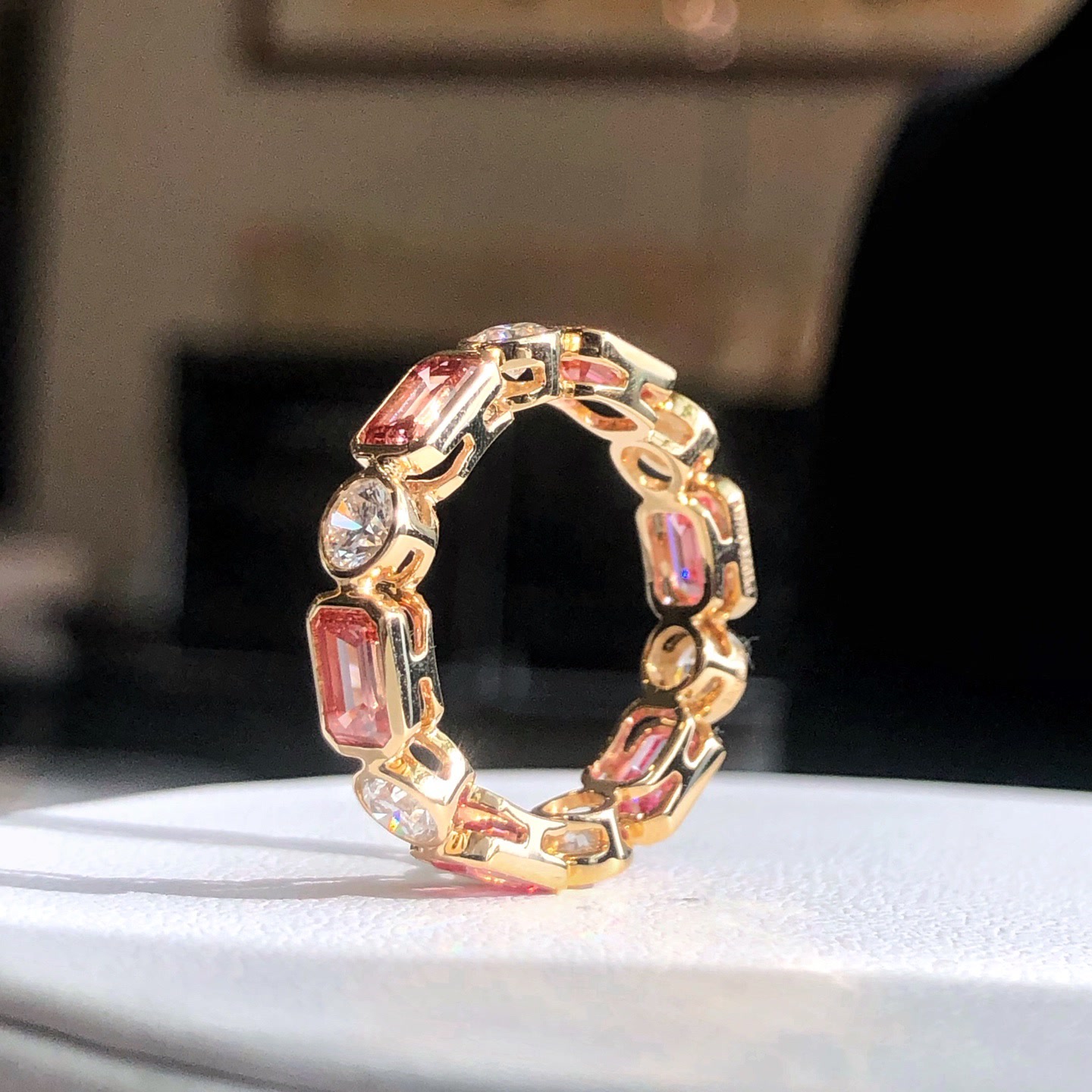 Rosella Pink and White Diamond Band Ring — product photo 3 of 4