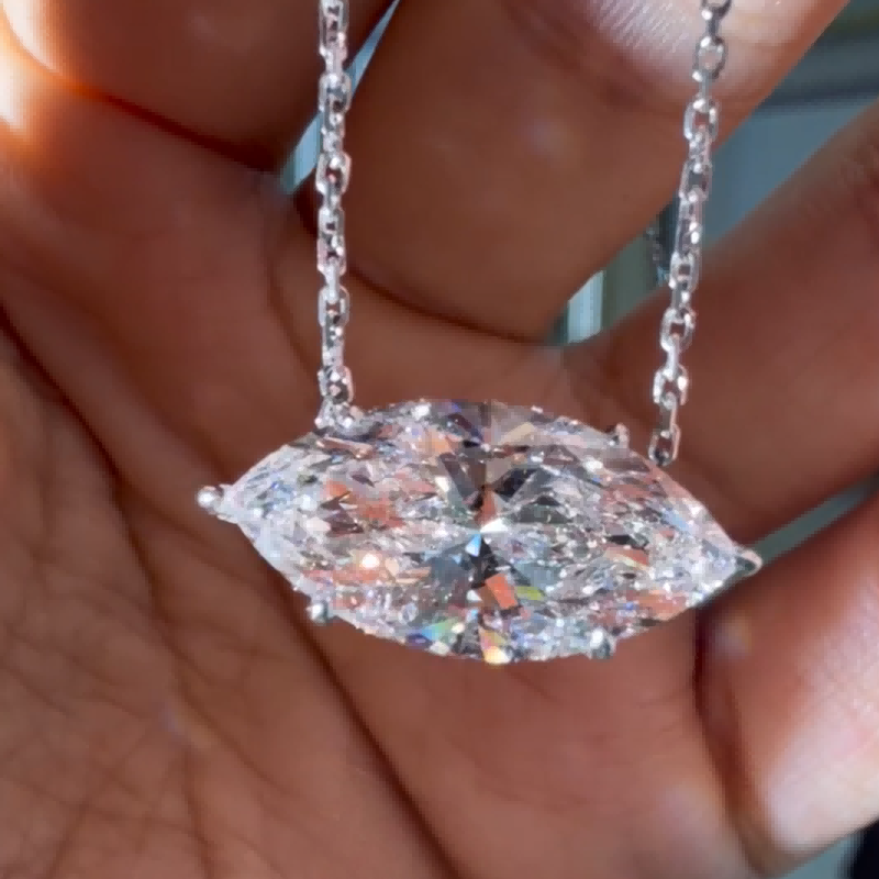 Marquise Horizontal Lab Diamond Necklace in 14K / 18K Gold or Platinum — product photo 6 of 6