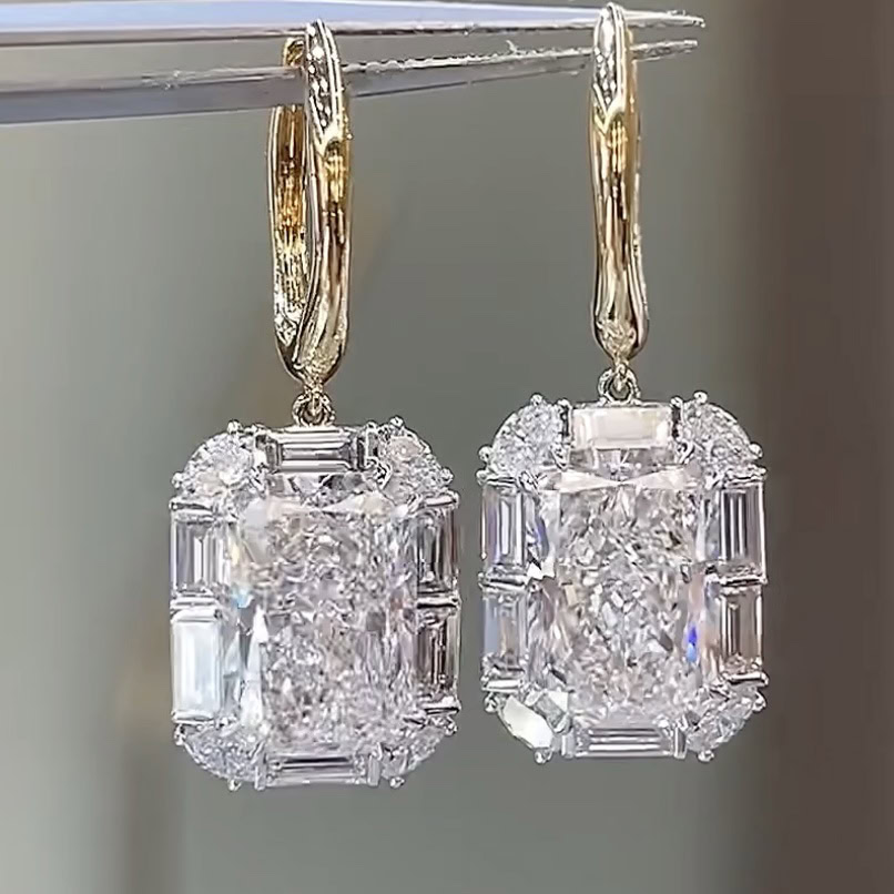 Evangeline Radiant Lab Diamond Drop Earrings Two-Tone Design — product photo 4 of 6
