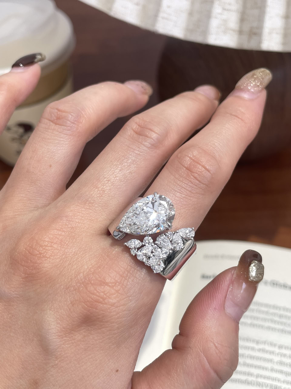 Asymmetric Pear Diamond Statement Ring 3ct / 5ct Lab-Grown Diamond Wide Band Ring in 14K / 18K Gold — product photo 4 of 6