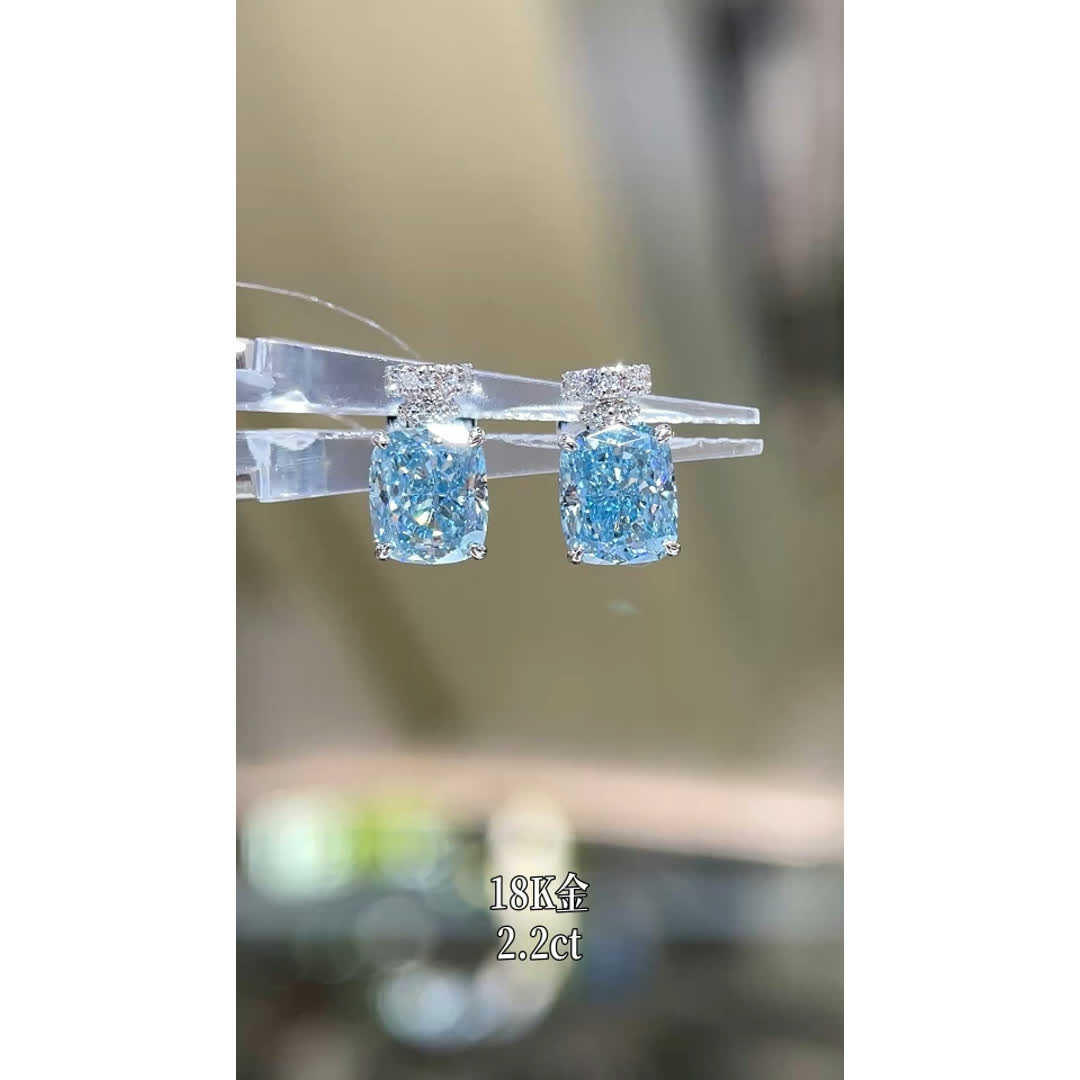 Isla Blue Cushion Diamond Stud Earrings — product photo 1 of 4