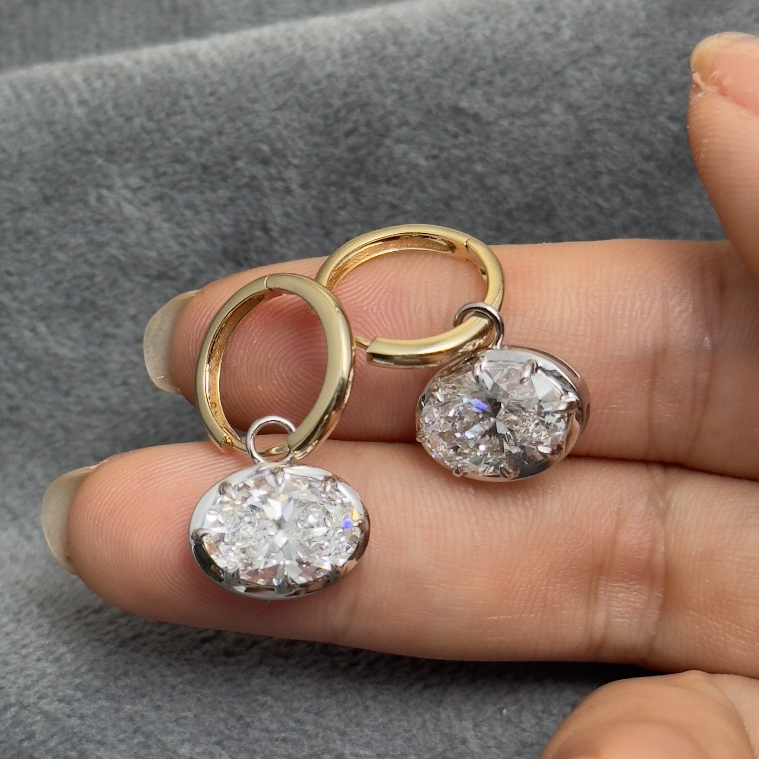 Hailey Two-Tone Oval Lab Diamond Hoop Earrings — product photo 3 of 4