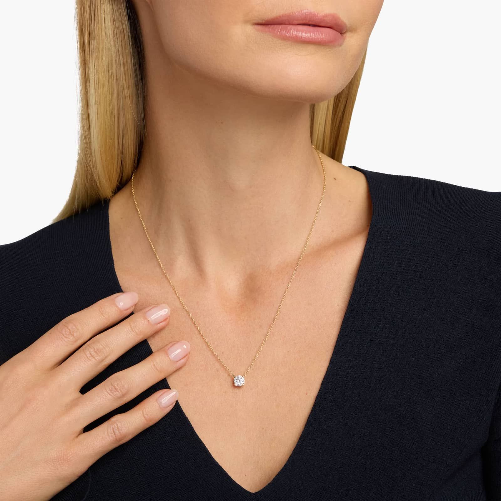 Four-Prong Basket Round Lab-Grown Diamond Pendant Necklace — product photo 2 of 6