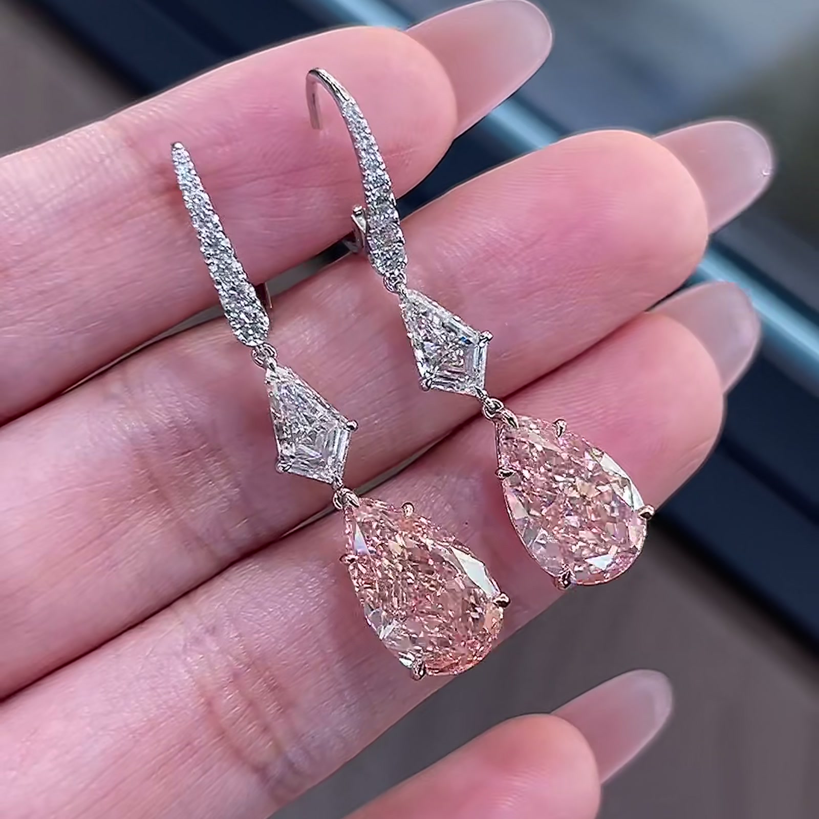 Pink Pear-Cut Lab-Grown Diamond Drop Earrings — product photo 4 of 4