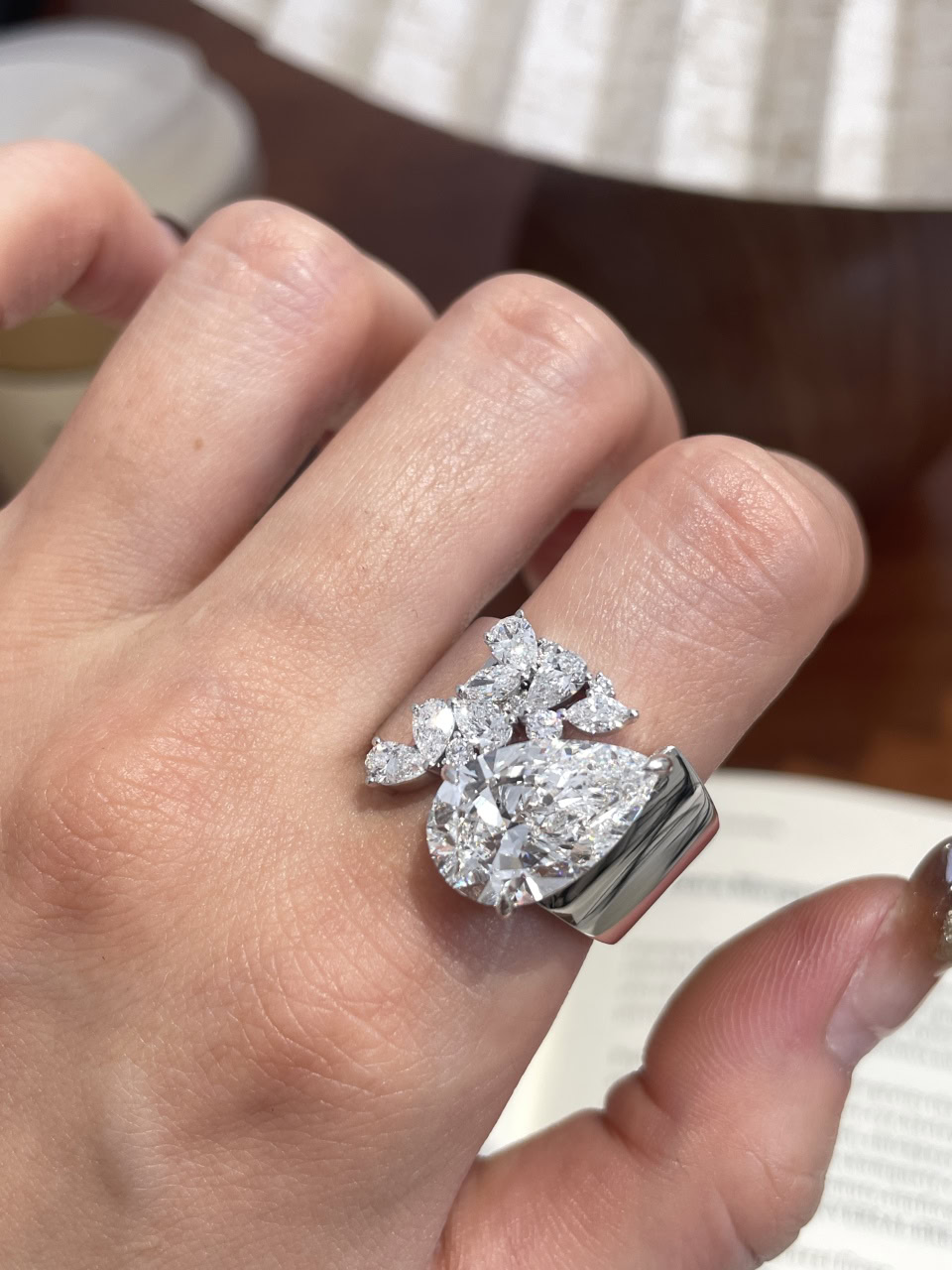 Asymmetric Pear Diamond Statement Ring 3ct / 5ct Lab-Grown Diamond Wide Band Ring in 14K / 18K Gold — product photo 5 of 6