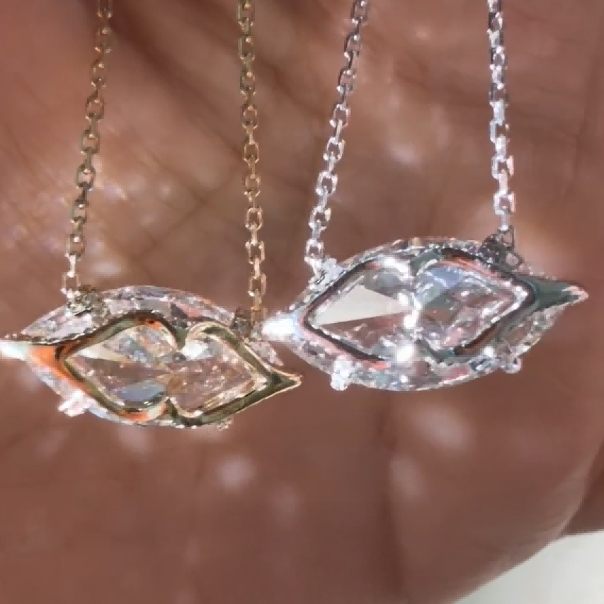 Marquise Horizontal Lab Diamond Necklace in 14K / 18K Gold or Platinum — product photo 3 of 6