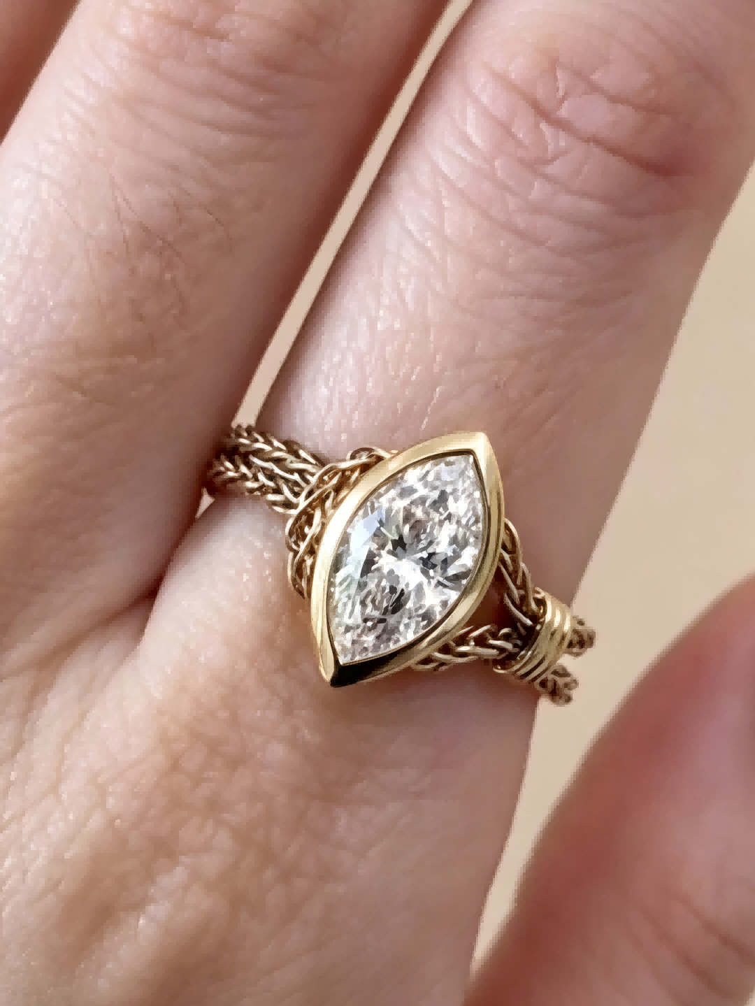 Vintage Marquise Soft Chain Lab Diamond Ring in 18K — product photo 1 of 6