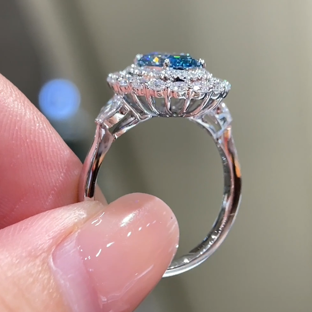 Maris Oval Blue Lab Diamond Floral Halo Ring — product photo 5 of 6