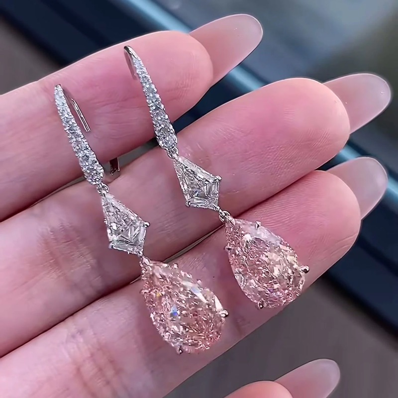 Amaranthe Geometric Pear Drop Pink Lab-Grown Diamond Earrings — product photo 3 of 4
