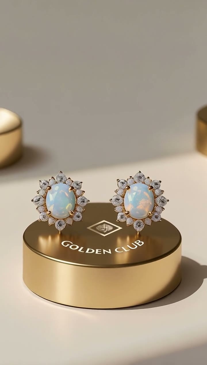 Opal & Diamond Cluster Earrings